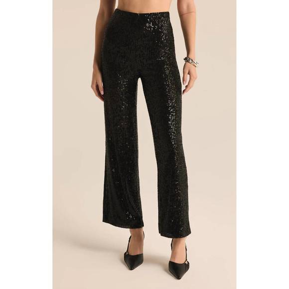 NEW Z SUPPLY skylar sequin pants in black - Picture 1 of 4